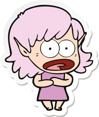 Karikatür çıkartması bir insan tarafından çizilmiş elf kızı şok etti.