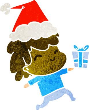 Bir insan tarafından çizilmiş Kawai çocuğunun Noel karikatürü.