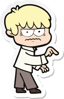 Bir insan tarafından çizilmiş kızgın bir çizgi film çocuğunun çıkartması.