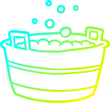 Bir insan tarafından çizilmiş su dolu eski bir teneke küvetin soğuk gradyan çizgisi.