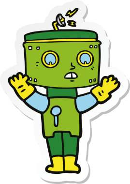 Bir insan tarafından çizilmiş robot karikatür çıkartması.