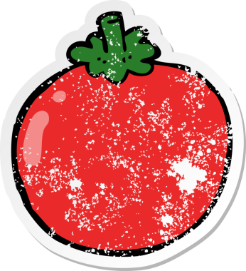 Bir insan tarafından çizilmiş karikatür domatesi.