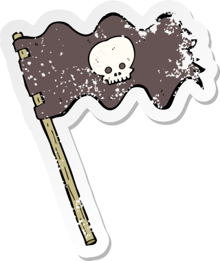 Bir insan tarafından çizilmiş korsan bayrağının geriletilmiş çıkartması.