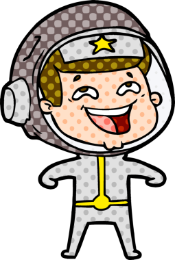 Bir insan tarafından çizilmiş gülen astronot çizgi filmi.