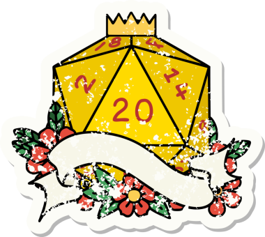 Bir insan tarafından çizilmiş 20 D20 zarının grunge çıkartması.