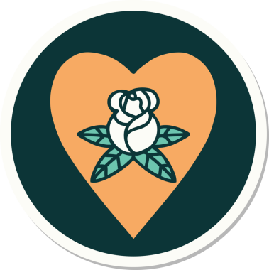 Geleneksel kalp stili dövme çıkartması ve bir insan tarafından çizilmiş çiçekler.