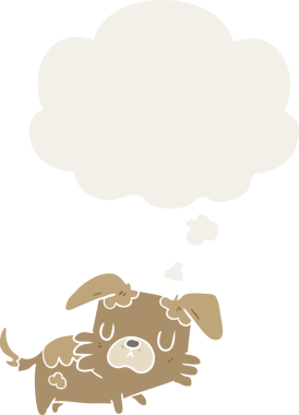 Düşünce baloncuğu olan bir insan tarafından çizilmiş çizgi film köpeği.