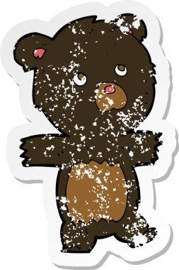 Bir insan tarafından çizilmiş şirin siyah ayının gerilmiş çıkartması.