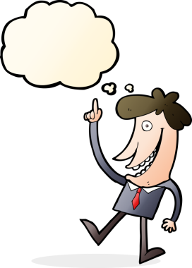 Bir insan tarafından çizilmiş düşünce baloncuğu fikri olan çizgi film adamı.