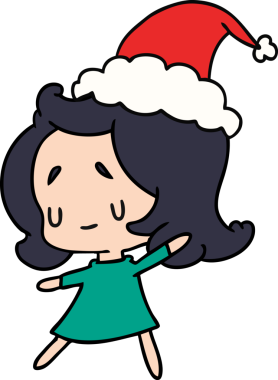 Bir insan tarafından çizilmiş Kawai kızının el çizimi Noel karikatürü.