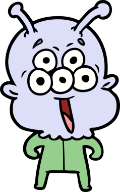 Bir insan tarafından çizilmiş mutlu bir uzaylı çizgi filmi.