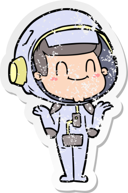 Bir insan tarafından çizilmiş mutlu bir astronotun sıkıntılı çıkartması.