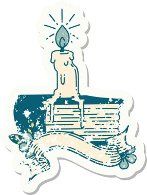 Eski bir dövme stili mum yapıştırması. Bir insan tarafından çizilmiş kitap üzerinde eriyor.