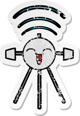 Bir insan tarafından çizilmiş şirin bir çizgi film uydusunun sıkıntılı çıkartması.