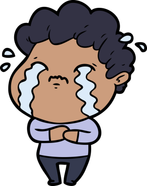 Bir insan tarafından çizilmiş ağlayan çizgi film adamı.