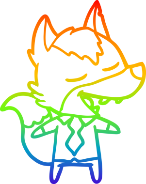 Gökkuşağı gradyan çizgi çizimi bir insan tarafından çizilmiş gülen bir ofis kurdu çizimi