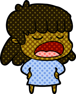 Çizgi filmdeki kadın bir insan tarafından yüksek sesle çizilmiş.