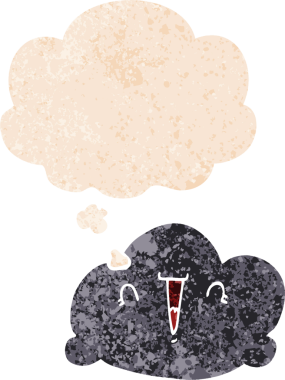 Düşünce baloncuklu karikatür bulutu grunge sıkıntılı retro desen bir insan tarafından çizilmiş