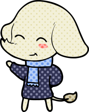 Bir insan tarafından çizilmiş kışlık giysili şirin bir fil.