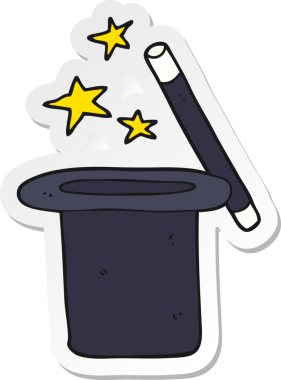 Bir insan tarafından çizilmiş bir çizgi film sihirbazının çıkartması.