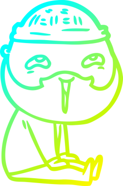 Bir insan tarafından çizilmiş, mutlu, sakallı, çizgi film karakteri.