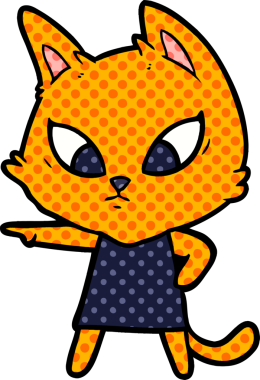 Bir insan tarafından çizilmiş kafası karışmış çizgi film kedisi.