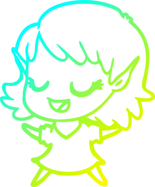 Bir insan tarafından çizilmiş mutlu bir elf kızı çizimi.