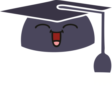 Bir insanın çizdiği mezuniyet şapkasının düz renkli retro karikatürü.