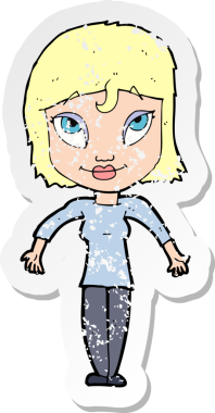 Bir insan tarafından çizilmiş omuzlarını silken bir çizgi film kızına ait gerilimli bir çıkartma.