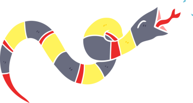 Bir insan tarafından çizilmiş düz renkli tıslayan yılan.