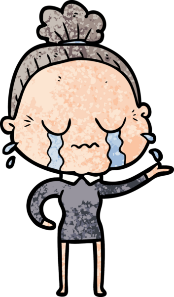 Bir insan tarafından çizilmiş ağlayan yaşlı kadın çizgi filmi.