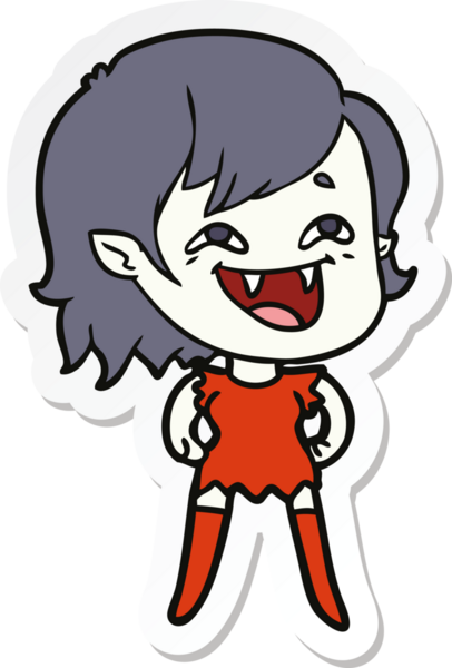 Bir insan tarafından çizilmiş, gülen vampir bir kızın çıkartması.