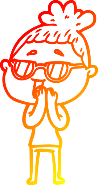 Bir insan tarafından çizilmiş gözlük takan mutlu bir kadının çizgi çizimi.