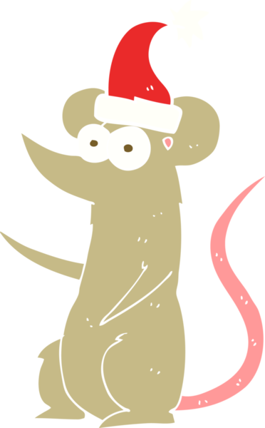 Bir insan tarafından çizilmiş Noel şapkası takan bir farenin düz renk çizimi