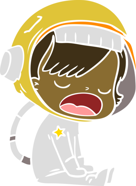 Düz renkli çizgi film konuşan astronot bir insan tarafından çizildi