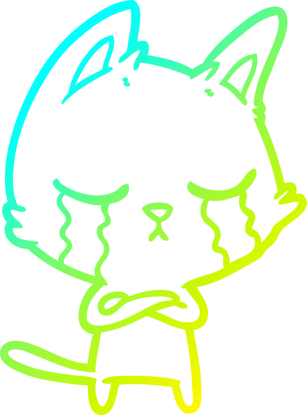 Bir insan tarafından çizilmiş ağlayan çizgi film kedisinin soğuk gradyan çizgisi.
