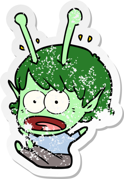 Bir insan tarafından çizilmiş uzaylı bir kızın karikatür çıkartması.