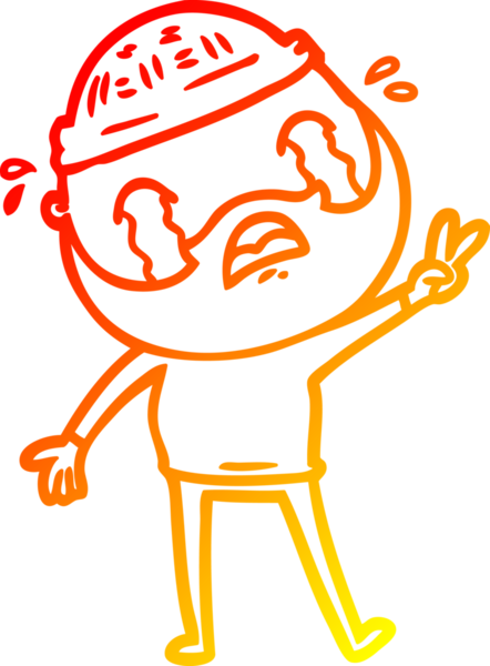 Bir insan tarafından çizilmiş ağlayan sakallı bir adamın sıcak çizgi çizimi.