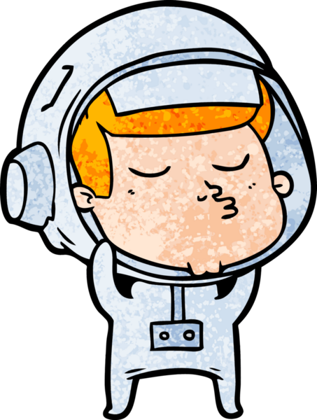 Bir insan tarafından çizilmiş kendine güvenen bir astronot çizgi filmi.