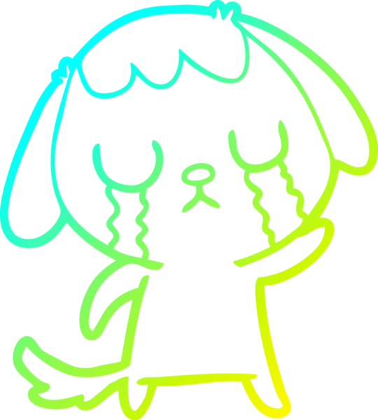 Bir insan tarafından çizilmiş ağlayan şirin bir köpeğin soğuk gradyan çizimi.