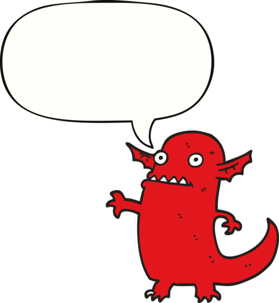 Bir insan tarafından çizilmiş konuşma balonlu cadılar bayramı canavarı çizgi filmi.