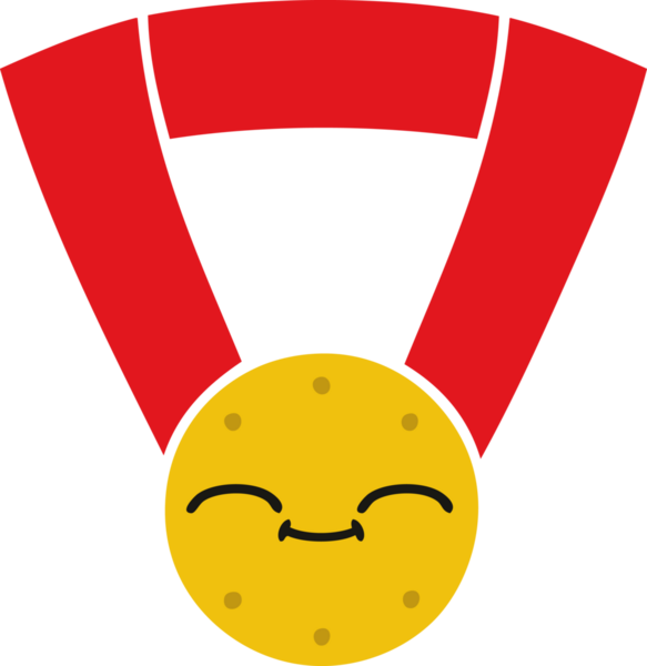 Bir insan tarafından çizilmiş altın madalyanın düz renkli retro karikatürü