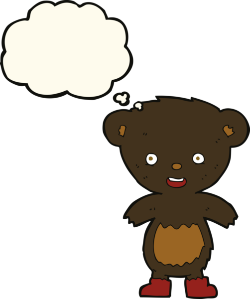 Bir insan tarafından çizilmiş düşünce baloncuğu olan siyah ayı yavrusu.