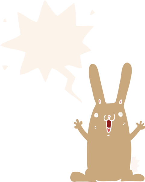 Konuşma baloncuklu çizgi film tavşanı insan tarafından çizilmiş.