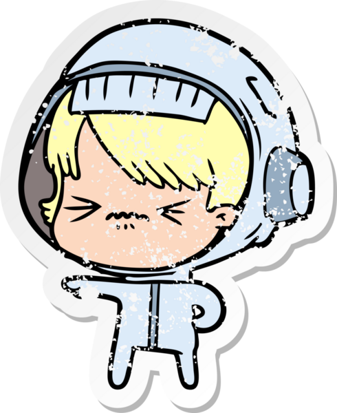 Bir insan tarafından çizilmiş kızgın bir uzay kızının sıkıntılı çıkartması.