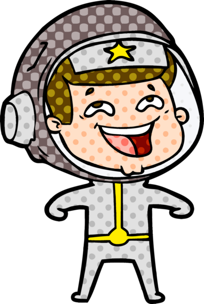 Bir insan tarafından çizilmiş gülen astronot çizgi filmi.