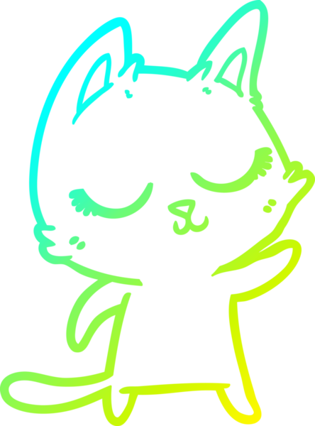 Bir insan tarafından çizilmiş sakin bir çizgi film kedisinin soğuk eğim çizgisi.