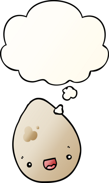 Düşünce baloncuklu çizgi film yumurtası bir insan tarafından çizilmiş.