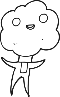 Bir insan tarafından çizilmiş sevimli bulut kafalı yaratık.