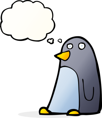 Bir insan tarafından çizilmiş düşünce baloncuklu penguen.